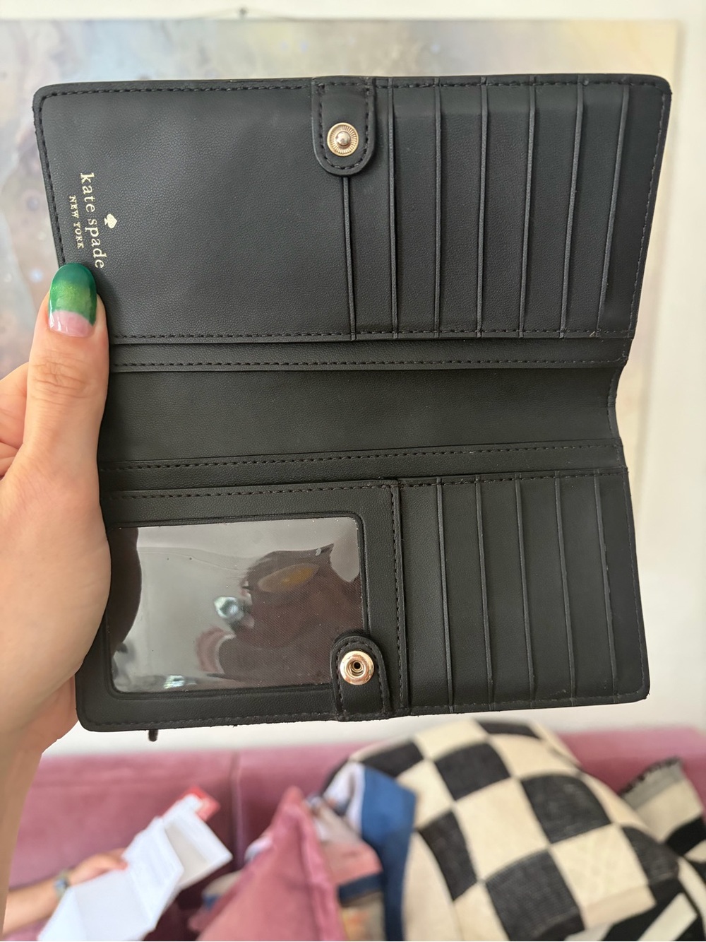 kate spade black leather bifold wallet - Picture 4 of 6